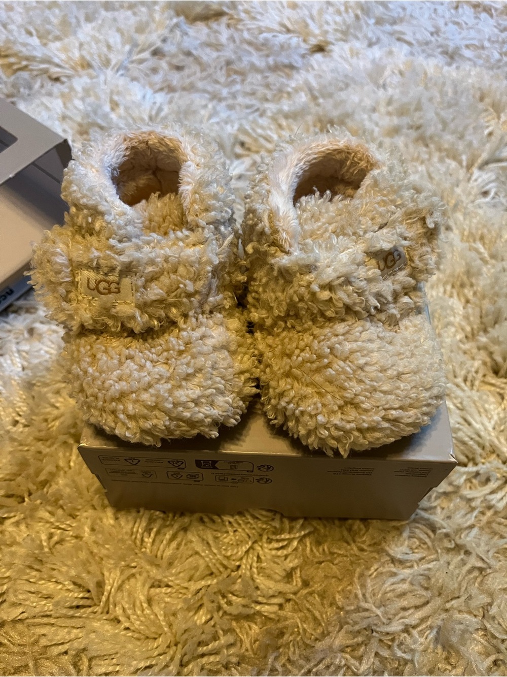 UGG Cream Sherpa Baby Booties with Hook-and-Loop Strap